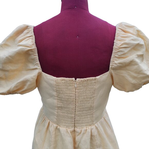 Reformation Malvina Dress Butter Yellow Linen Puff Sleeves Square Neck Mini 8 - Picture 4 of 6